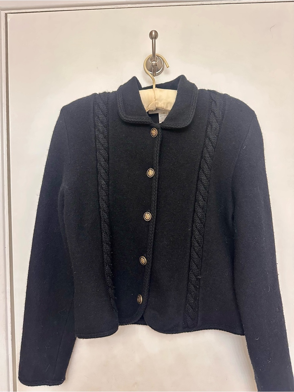 Jones New York 100% Wool Black Button-Front Knit Cardigan